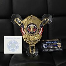 U.S. LAW ENFORCEMENT SUPPORTER GOLD CAR WINDOW PBA SHIELD SET FreeHolder picture