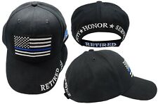 USA Thin Blue Line Police Retired Veteran Officer Black Embroirdered Hat Cap picture