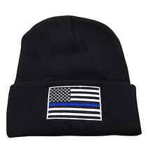 Thin Blue Line USA Flag Knit Skull Cap Hat Beanie Support Police Law Enforcement picture