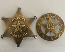 2 Deputy US Marshal Brass Badge Replica Old West Sheriff Souvenirs ￼ picture