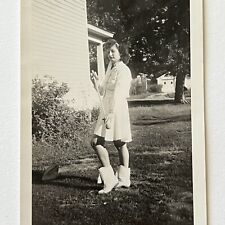 Vintage B&W Snapshot Photograph Teen Girl In Band Uniform Baton Nostalgia picture