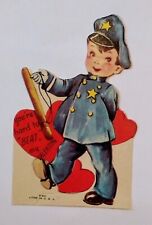 Vintage Valentines Day Card Die Cut Police Officer Cop Baton  C1792 picture