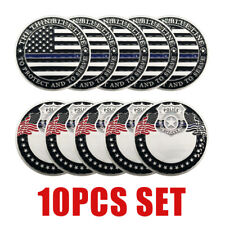10 Pcs  Police Officers Flag Challenge Coin Law Enforcement Thin Blue Line Coins picture