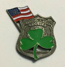 NYPD Police Department Hat / Lapel Pin New York City with USA Flag & Clover Leaf picture