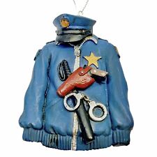 Police Jacket Ornament Blue Resin Accents Badge Hat Baton Gun And Handcuffs picture