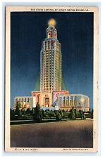 Postcard State Capital at Night Baton Rouge Louisiana Linen Posted picture