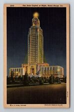 Baton Rouge, LA-Louisiana, The State Capitol At Night Antique, Vintage Postcard picture