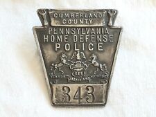 ANTIQUE HOME DEFENSE POLICE BADGE - PENNSYLVANIA, CUMBERLAND COUNTY - HALLMARKED picture