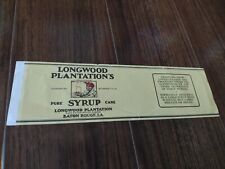 Vtg Longwood Plantation Syrup Label Baton Rouge LA Cane Southern picture