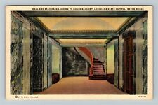 Baton Rouge LA-Louisiana, Hall & Staircase, State Capitol, Linen Postcard picture