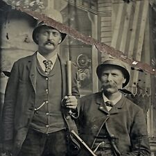 Antique Tintype Photograph Pair Police Officer Men Hat Billy Club Occupational picture